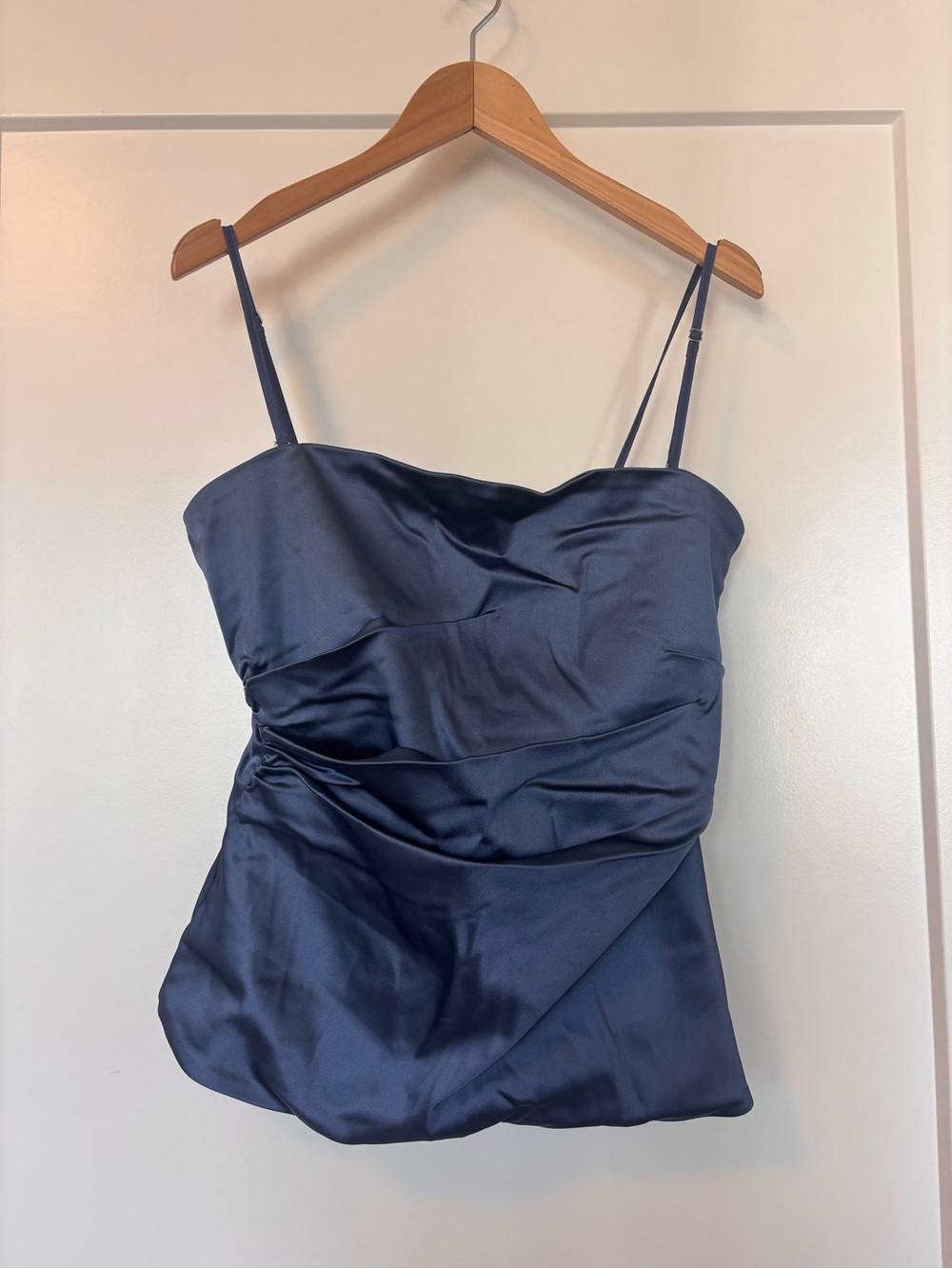Blue Satin Draped Cami Top - strapless